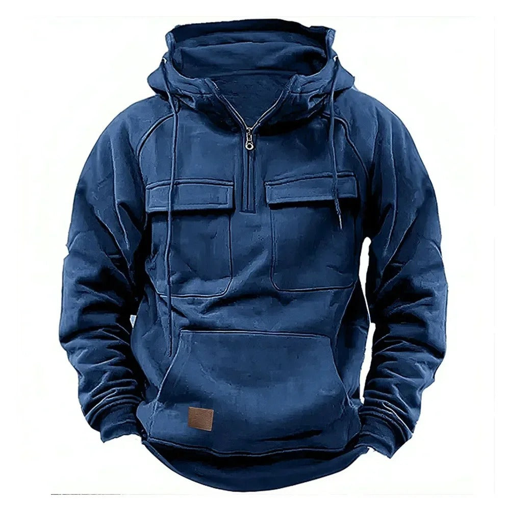 Men's Zipper Hoodie Chest Pocket Cotton