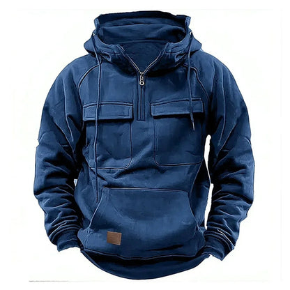 Men's Zipper Hoodie Chest Pocket Cotton