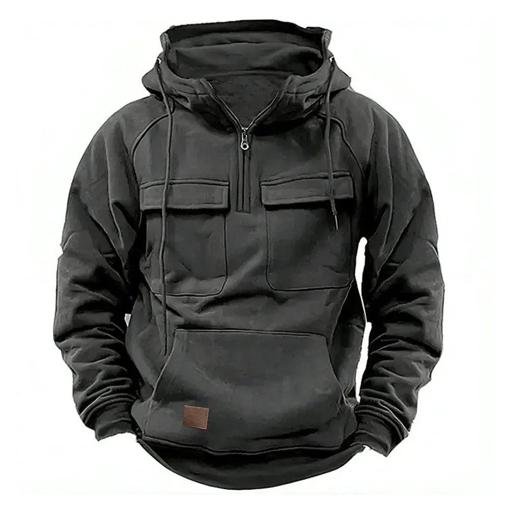Men's Zipper Hoodie Chest Pocket Cotton