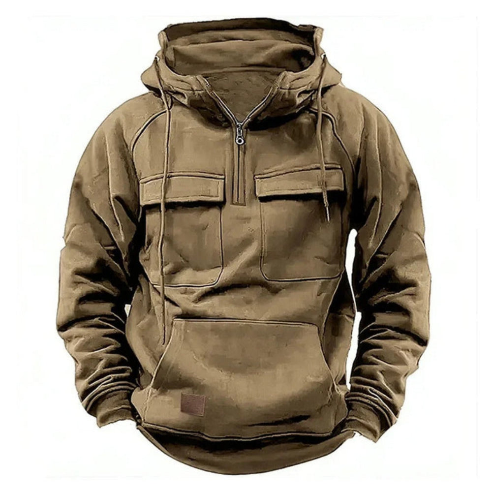 Men's Zipper Hoodie Chest Pocket Cotton