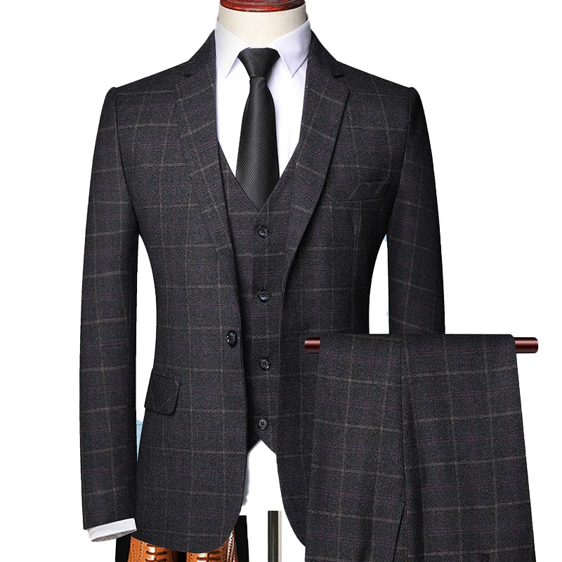 Men's Classic Plaid Spring Blazer Suit Set