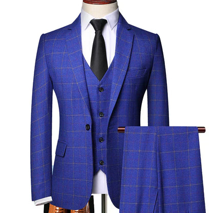 Men's Classic Plaid Spring Blazer Suit Set - VibreMode