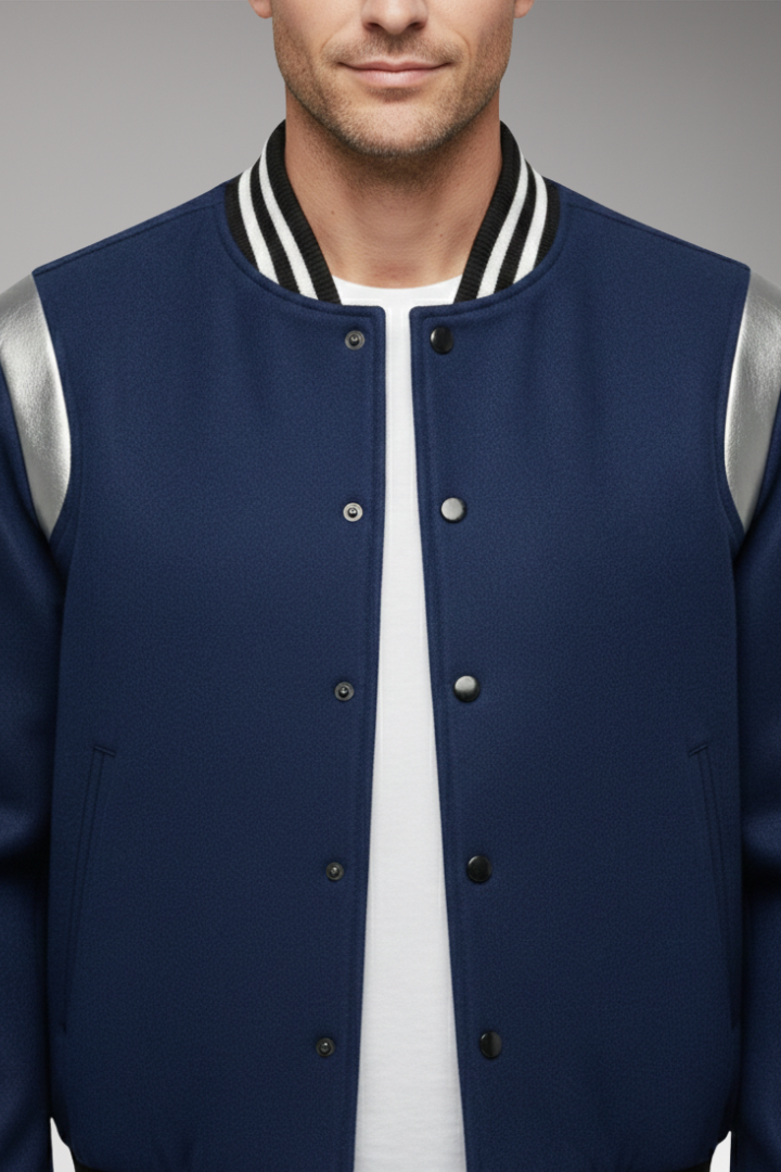 Men's Bomber Jacket Contrasting Sleeves Secure Buttons