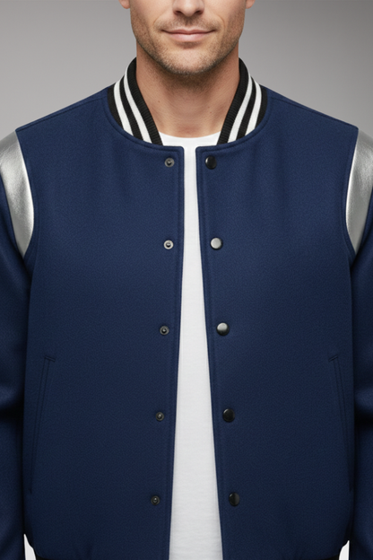 Men's Bomber Jacket Contrasting Sleeves Secure Buttons