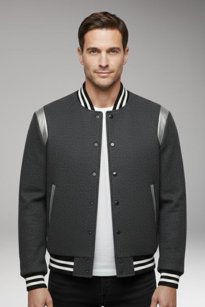 Men's Bomber Jacket Contrasting Sleeves Secure Buttons