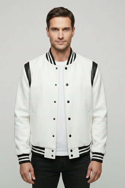 Men's Bomber Jacket Contrasting Sleeves Secure Buttons