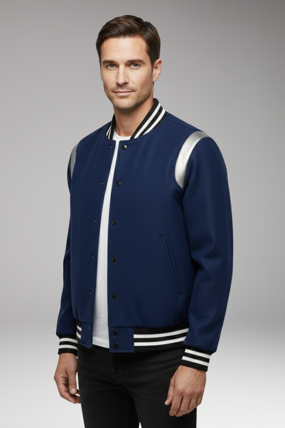 Men's Bomber Jacket Contrasting Sleeves Secure Buttons