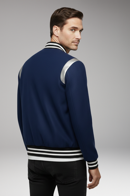 Men's Bomber Jacket Contrasting Sleeves Secure Buttons