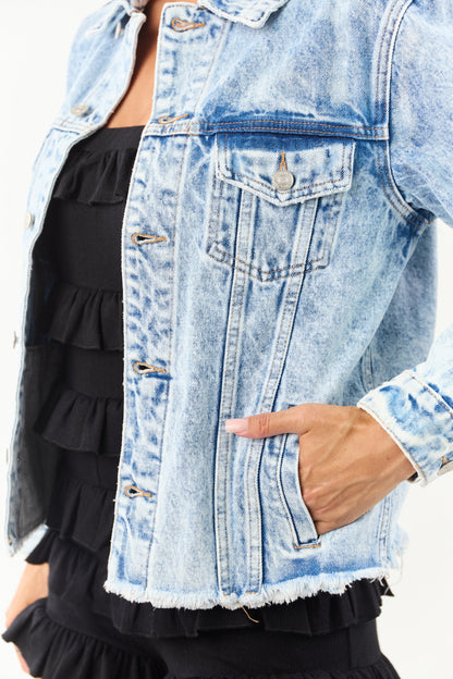 Women's Denim Jacket Acid Wash Lightweight Blue