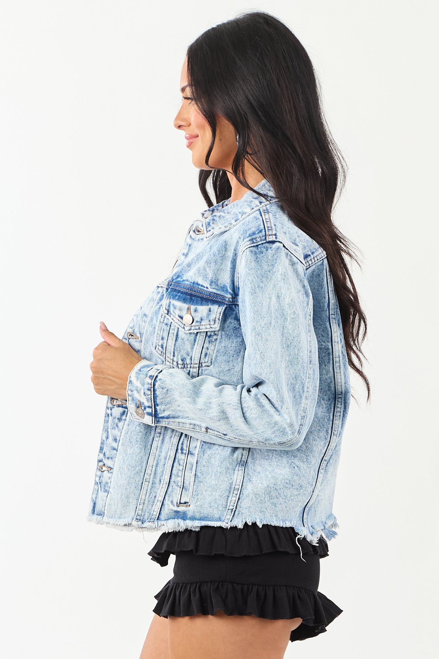 Women's Denim Jacket Acid Wash Lightweight Blue