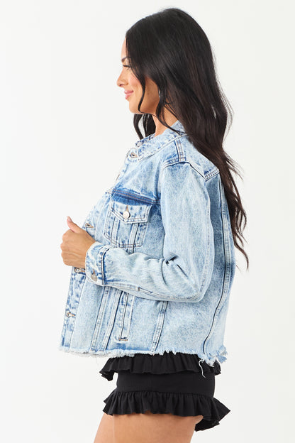 Women's Denim Jacket Acid Wash Lightweight Blue