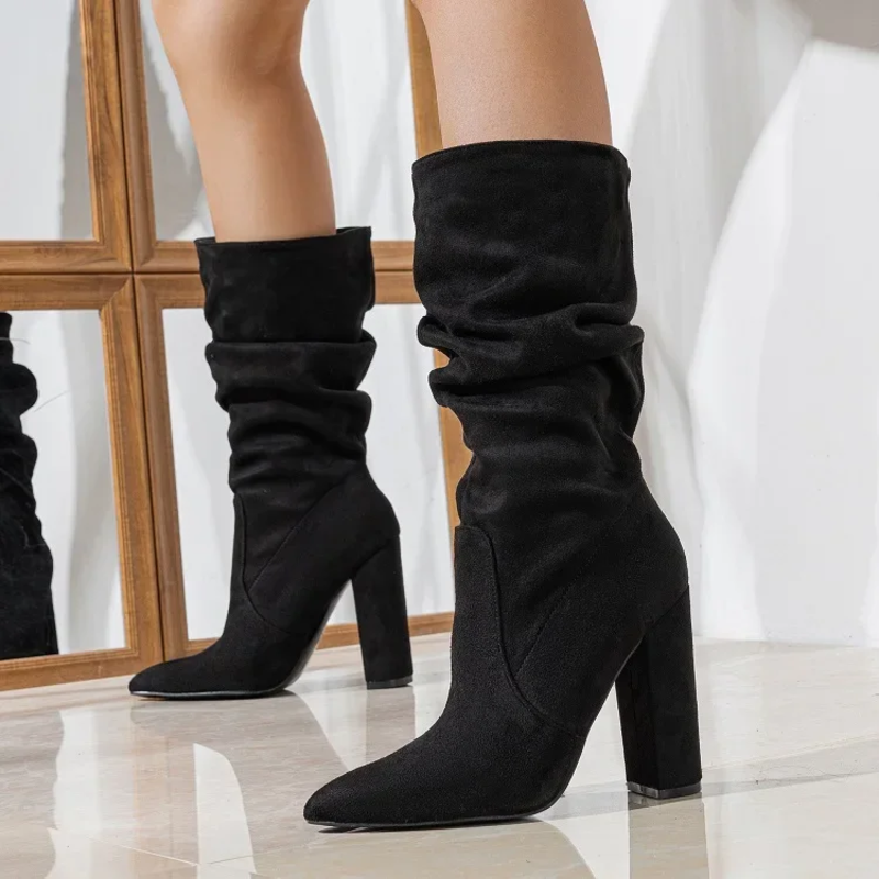 Women's Mid Calf Boots Gathered Shaft