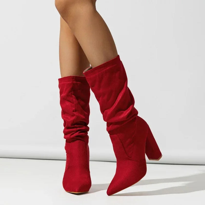 Women's Mid Calf Boots Gathered Shaft