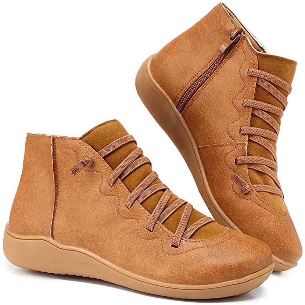 Women's Lace-Up Ankle Boots Leather Black - VibreMode