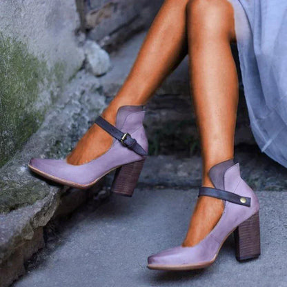 Women's Ankle Strap Block Heels Buckle Closure - VibreMode