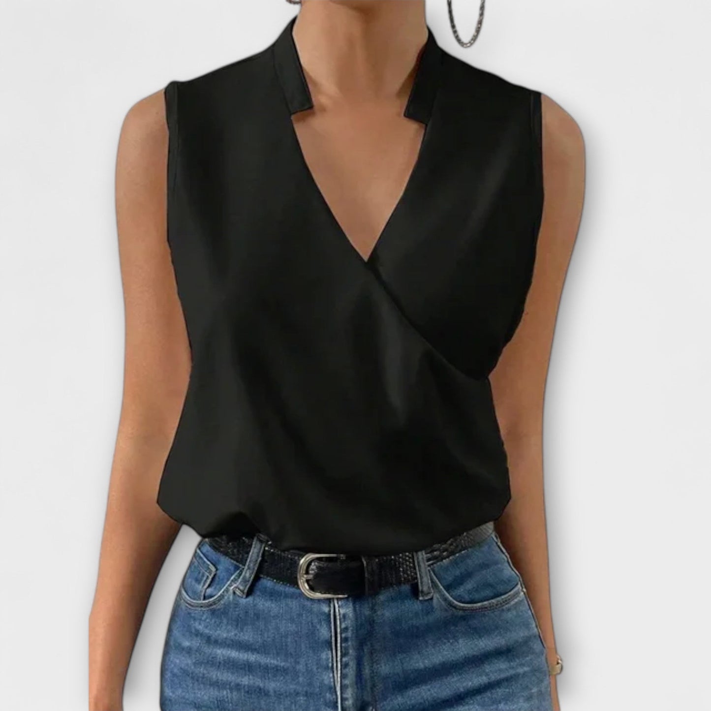 Women's V-Neck Wrap Sleeveless Blouse