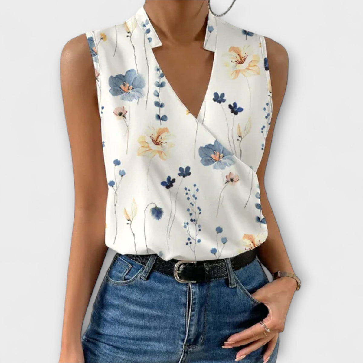 Women's V-Neck Wrap Sleeveless Blouse