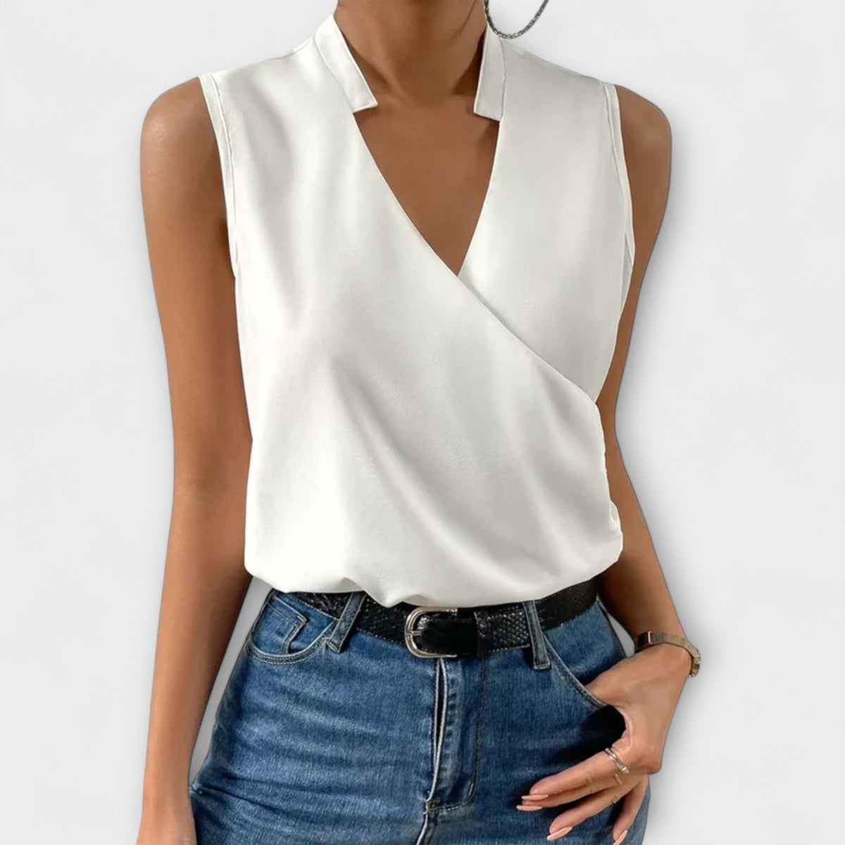 Women's V-Neck Wrap Sleeveless Blouse - VibreMode