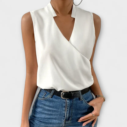 Women's V-Neck Wrap Sleeveless Blouse - VibreMode