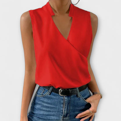 Women's V-Neck Wrap Sleeveless Blouse