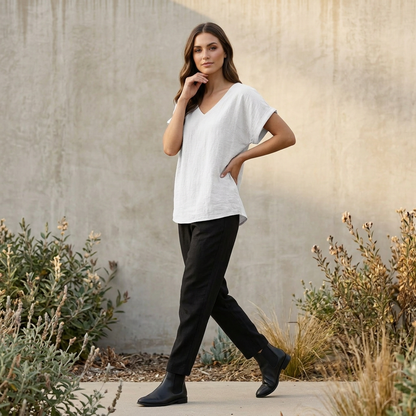 Women's V-Neck T-Shirt Relaxed Fit Asymmetrical Hem