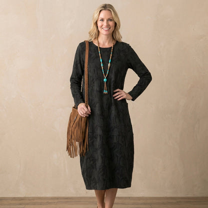 Women's Relaxed Maxi Dress Textured Knit Patch Pockets