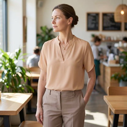 Women's Relaxed V-Neck Blouse Split Sleeves