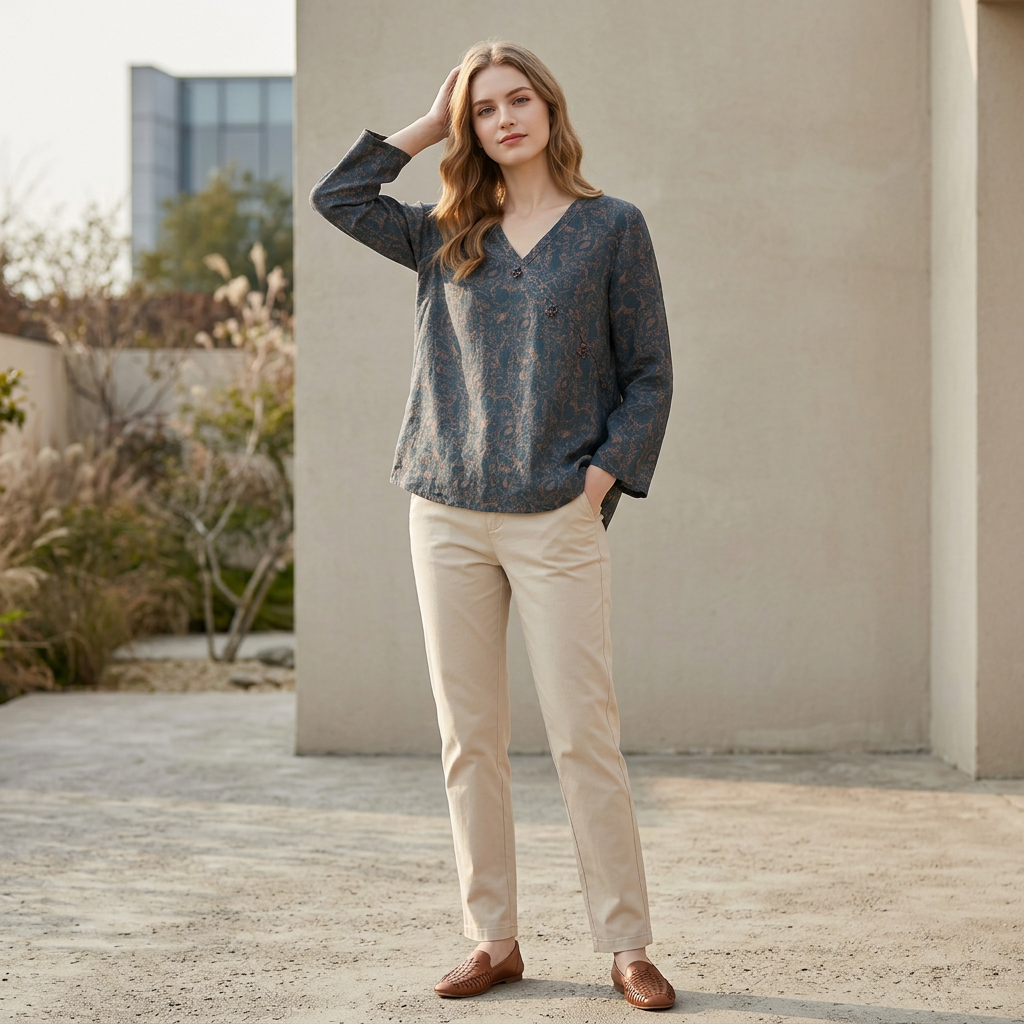 Women's Relaxed Fit Blouse V-Neck High-Low Hem