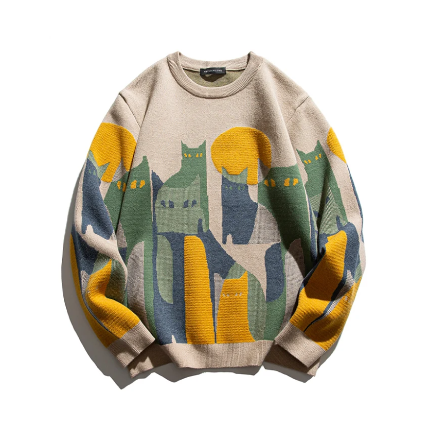 Women's Graphic Cat Sweater - VibreMode