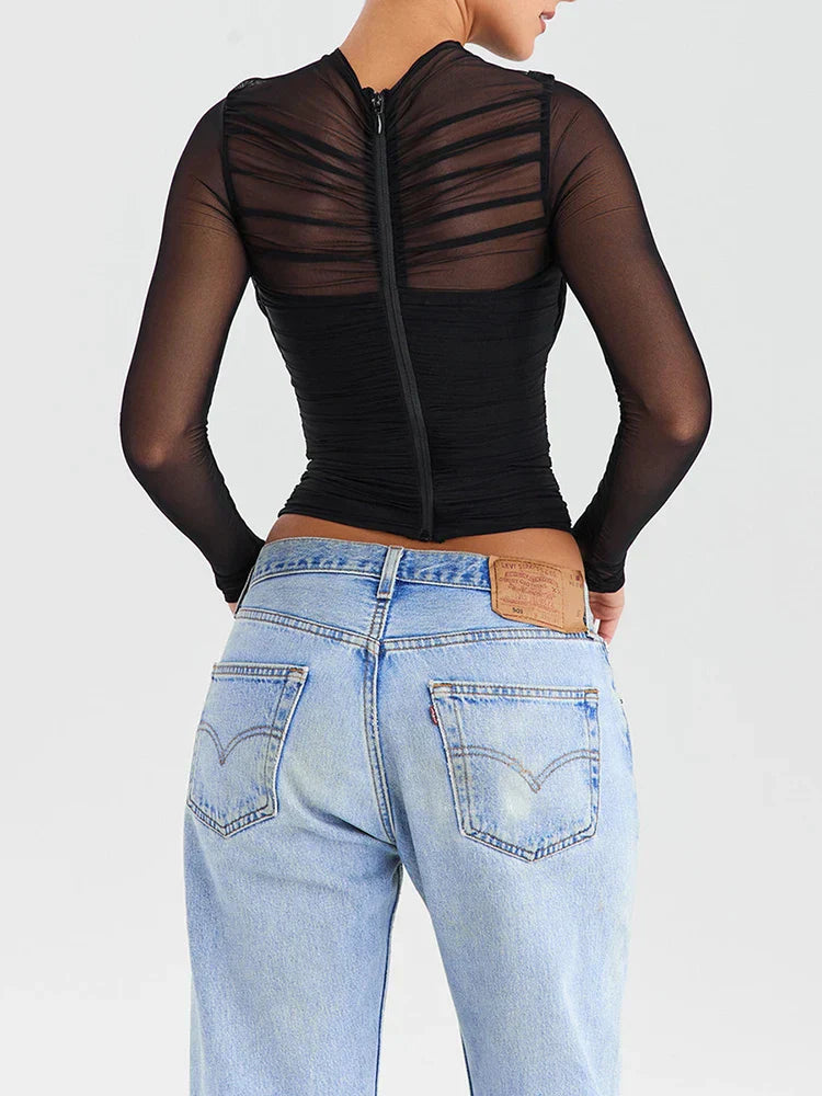 Women's Sheer Long Sleeve Cropped
