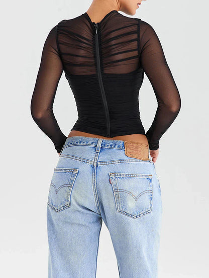 Women's Sheer Long Sleeve Cropped