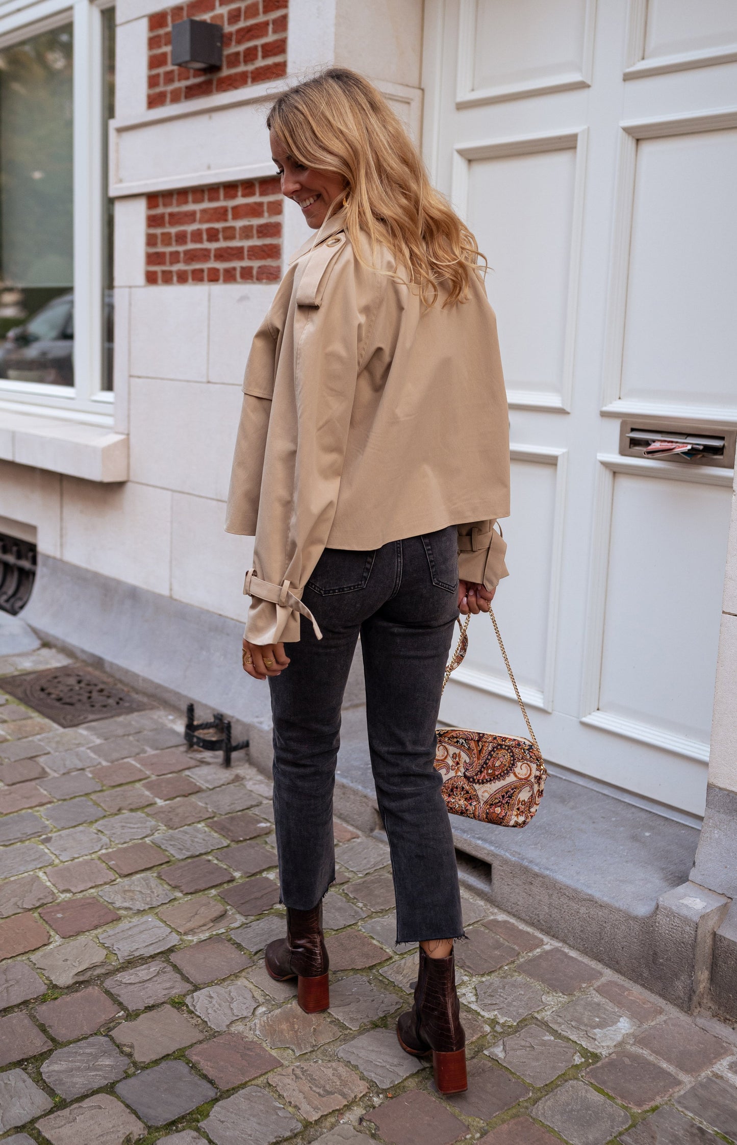 Women's Double-Breasted Trench Coat Belted Cuffs Cotton Tan