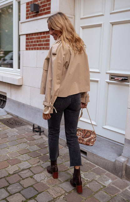 Women's Double-Breasted Trench Coat Belted Cuffs Cotton Tan