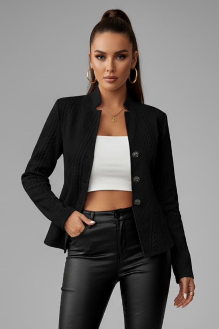 Women's Lapel Collar Blazer Button Front Closure