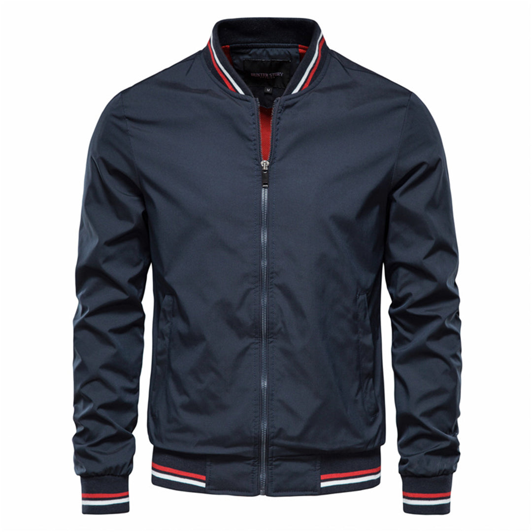Men's Bomber Jacket Zip-Up Ribbed Collar