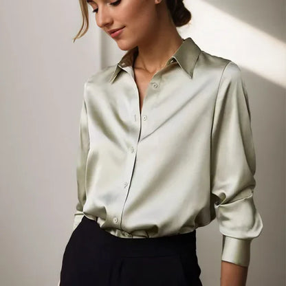 Ladies Elegant Satin Button Front Shirts - VibreMode