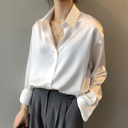 Elegant Ladies Silk Front Button Blouse Top
