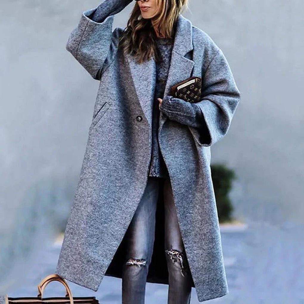 Women's Long Autumn Coat Warm Wool Blend