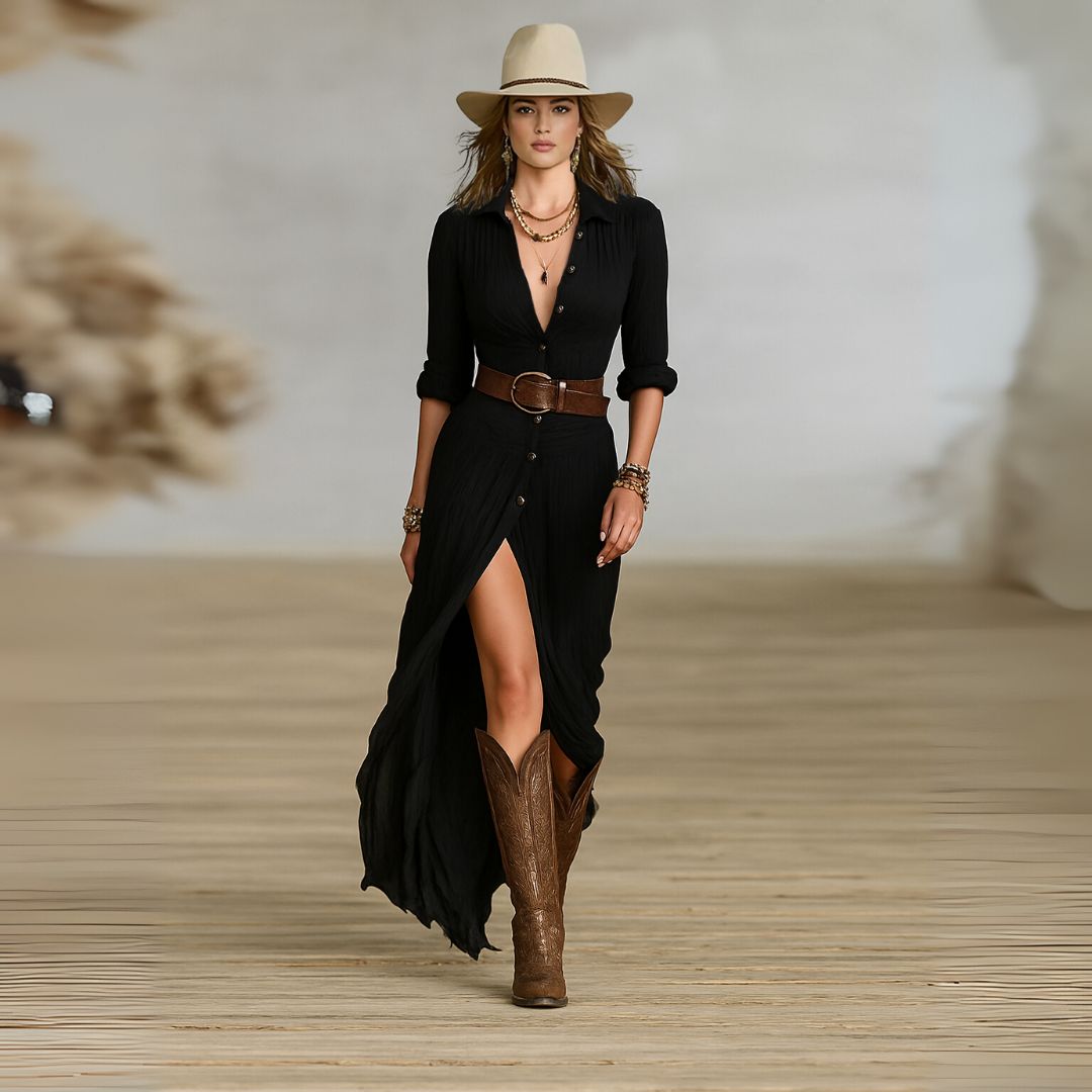 Elegant Long Sleeve V-Neck Maxi Dress