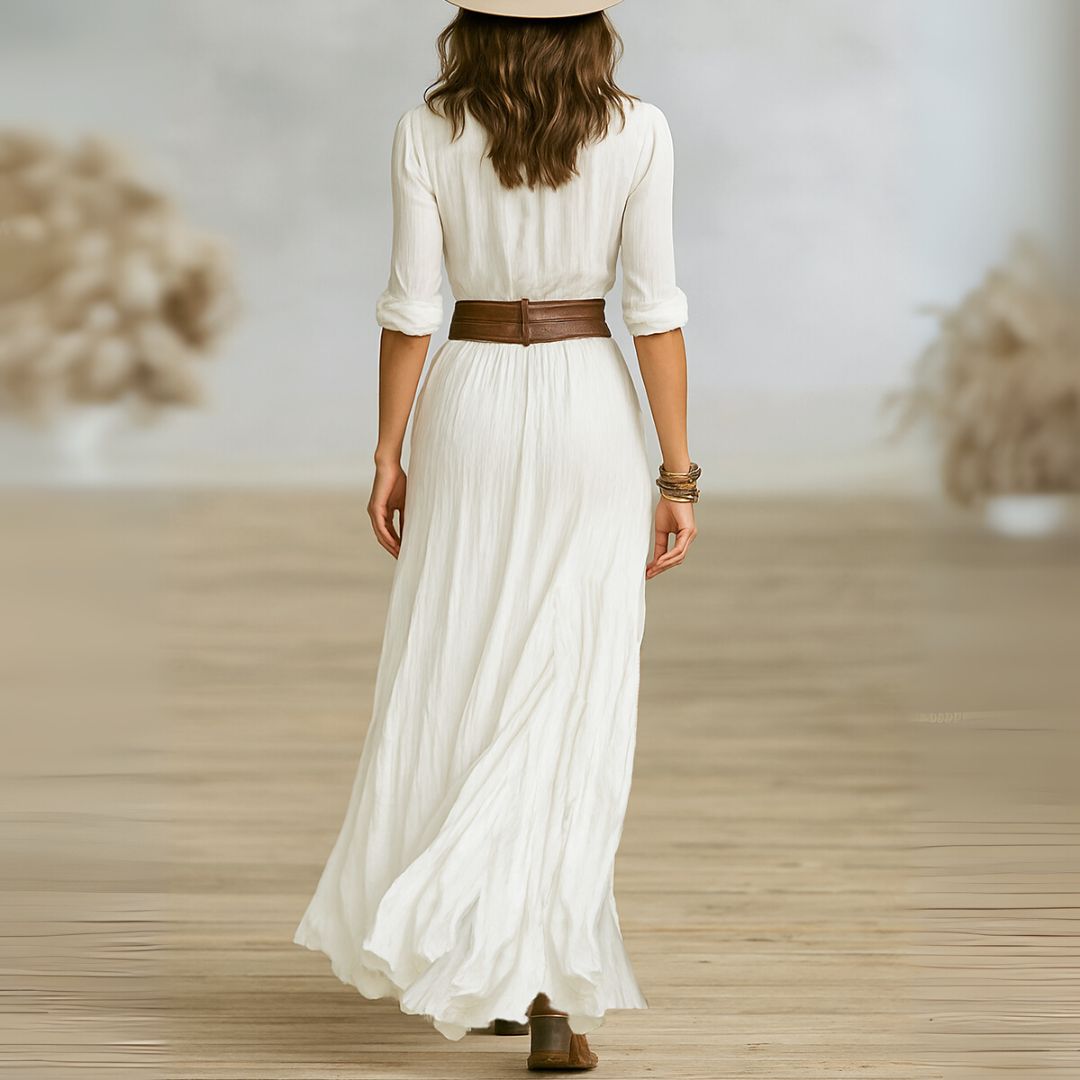 Elegant Long Sleeve V-Neck Maxi Dress