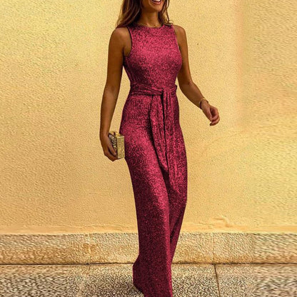 Women's Sequin Jumpsuit Shiny Silver