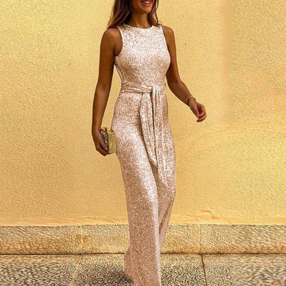 Women's Sequin Jumpsuit Shiny Silver