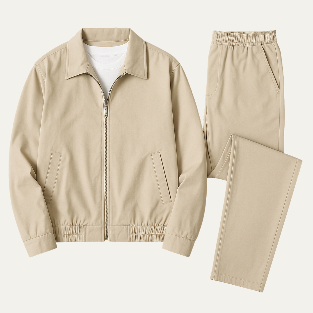 Men's Cotton Apricot Co-Ord Set Lightweight Jacket Pants - VibreMode