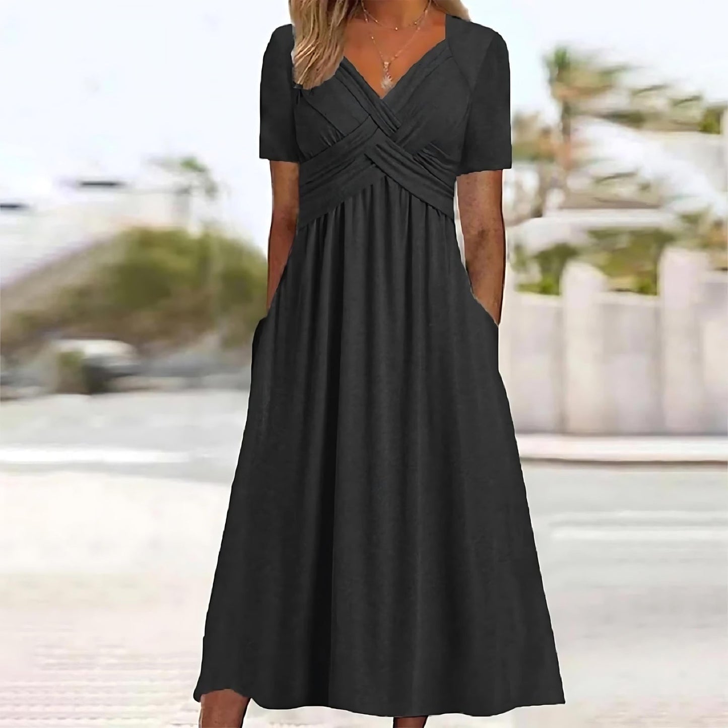 Women's Elegant Midi Dress Belly Cover