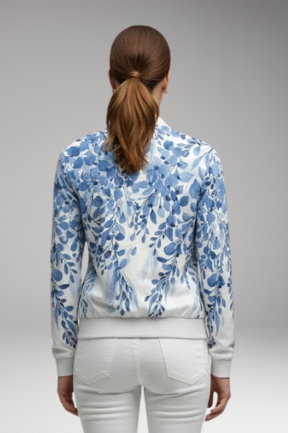Women's Floral Bomber Jacket Zip Ribbed Hem