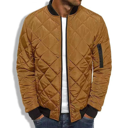 Men's Quilted Bomber Jacket Lightweight Diamond Stitching