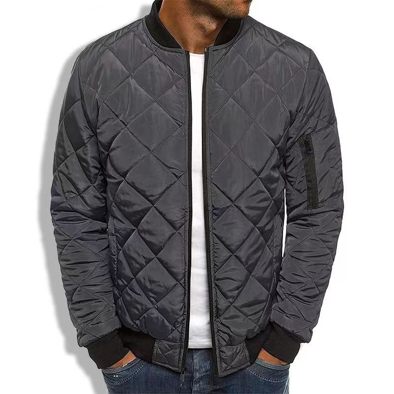 Men's Quilted Bomber Jacket Lightweight Diamond Stitching