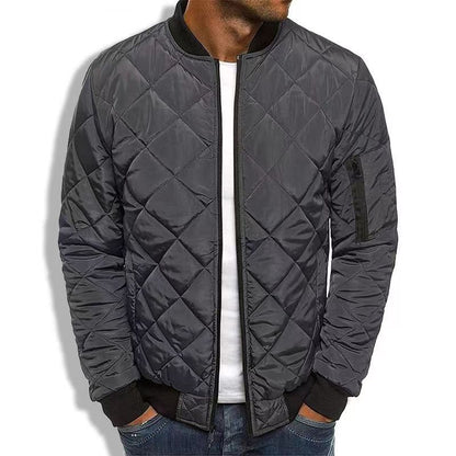 Men's Quilted Bomber Jacket Lightweight Diamond Stitching