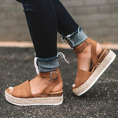Women's Jute Wedge Sandals Platform Shoes - VibreMode