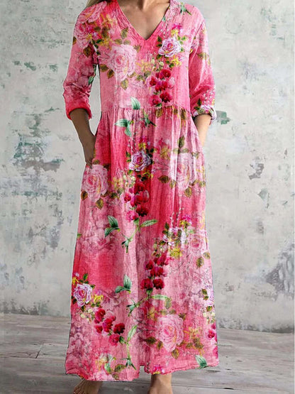 Women's V-Neck Maxi Dress Floral Print